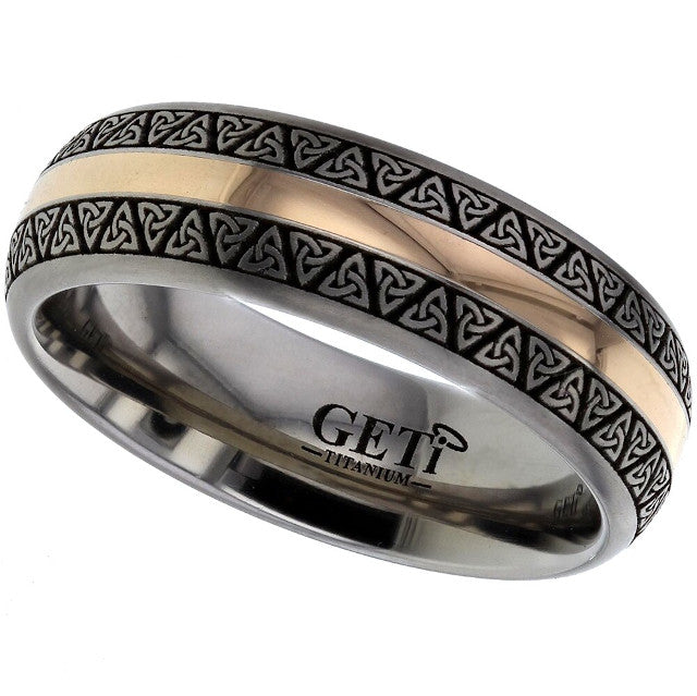 Titanium And Rose Gold Celtic Knotwork Triquerta Ring - 2210-18R-DTRIN