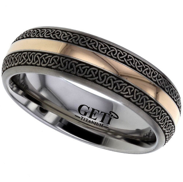 Titanium And Rose Gold Celtic Knotwork Ring - 2210-18R-DCK