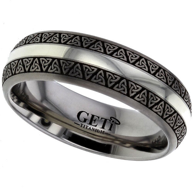 Titanium And White Gold Celtic Triquerta Knotwork Ring - 2210-9W-DTRIN