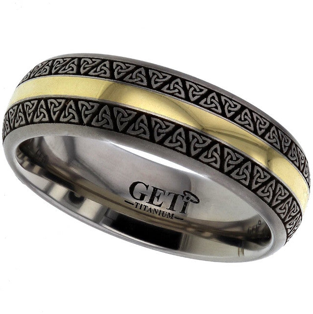 Titanium And Yellow Gold Celtic Triquerta Knotwork Ring - 2210-18Y-DTRIN