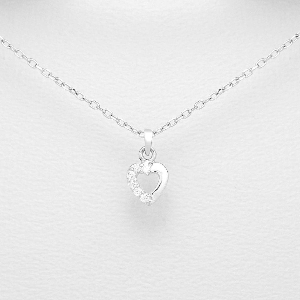 Children's Sterling Silver Heart Pendant Half Set With Cubic Zirconium.-Ogham Jewellery