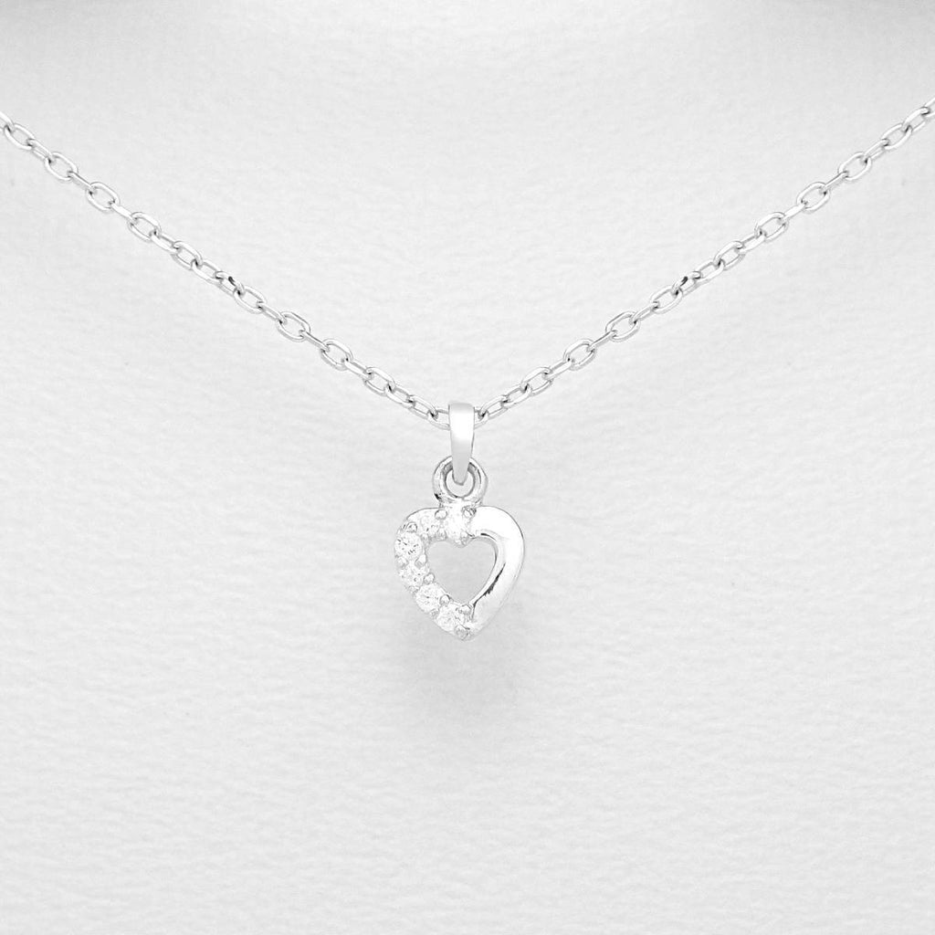 Children's Sterling Silver Heart Pendant Half Set With Cubic Zirconium.-Ogham Jewellery