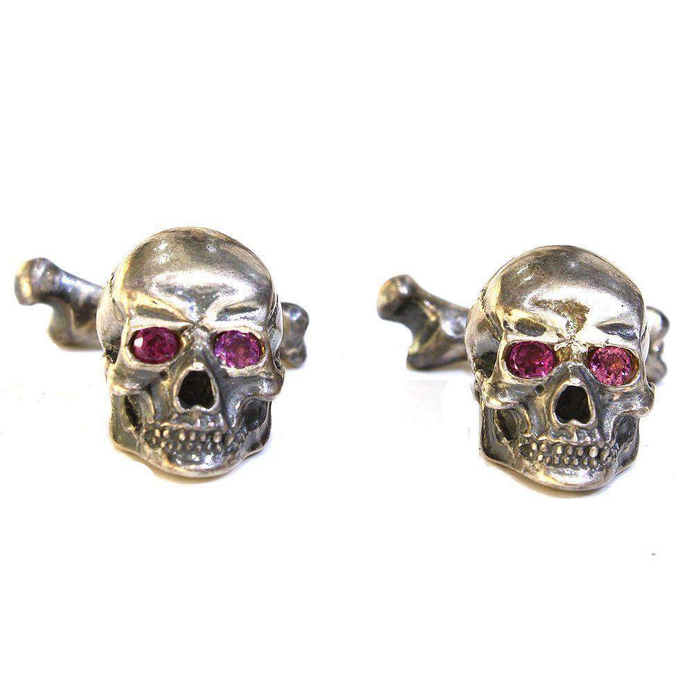 Chris Hawkins Ruby Eyed Skull Cufflinks-Ogham Jewellery