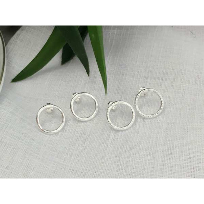 Outline Circle Sterling Silver Stud Earrings