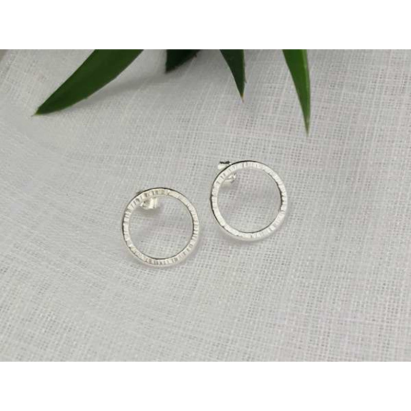 Outline Circle Sterling Silver Stud Earrings