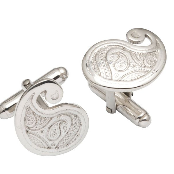 Silver Paisley Patterned Cufflinks - CL016