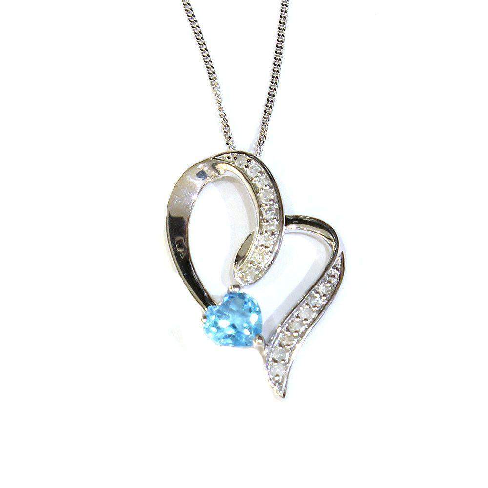 Corona 9ct White Gold Blue Topaz Pendant-Ogham Jewellery