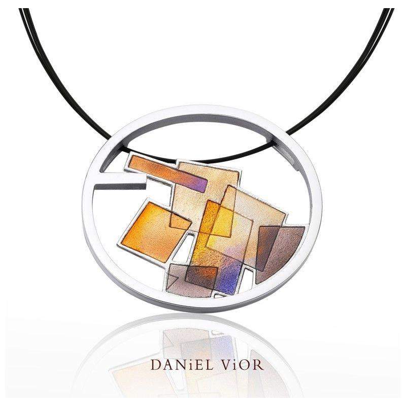 Daniel Vior Interseccions Orange/Brown Enamel Necklace - 766860-Ogham Jewellery