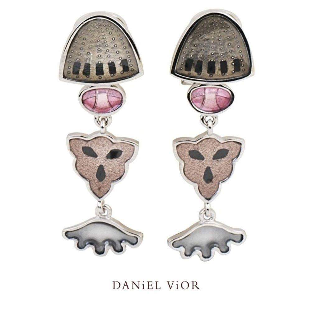 Daniel Vior Silver & Enamel Designer Earrings -Diatomeas-Ogham Jewellery