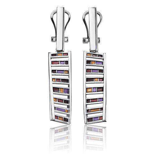 Daniel Vior Silver &amp; Enamel Designer Earrings - DNA-Ogham Jewellery
