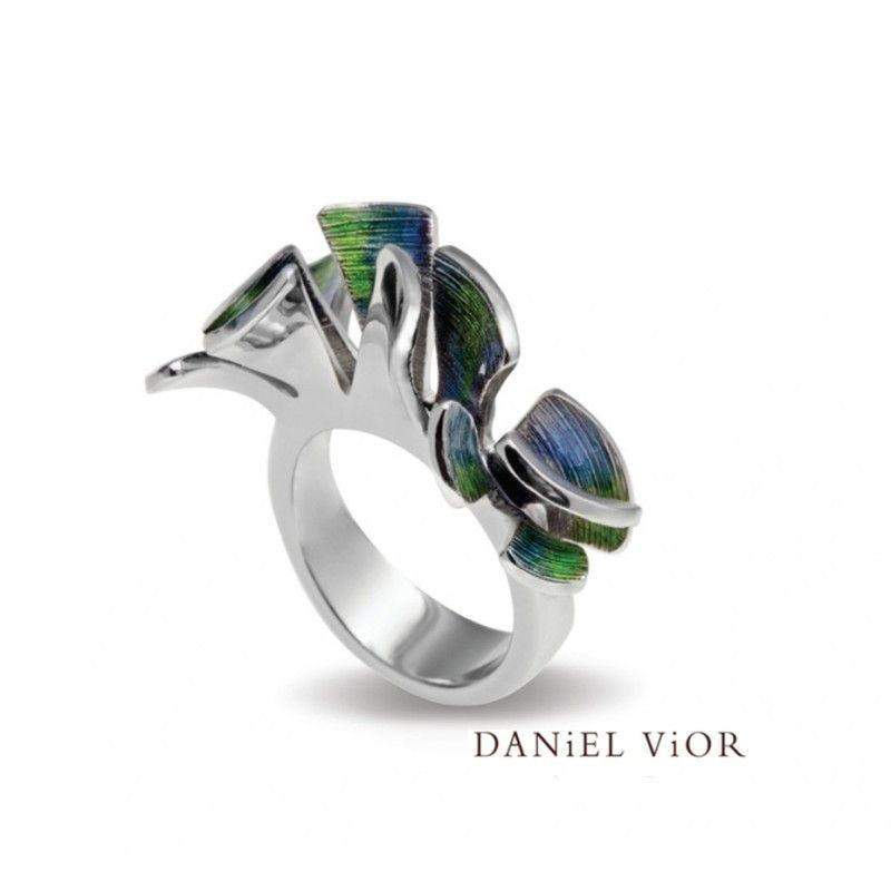 Daniel Vior Silver & Enamel Designer Ring - Alga-Ogham Jewellery