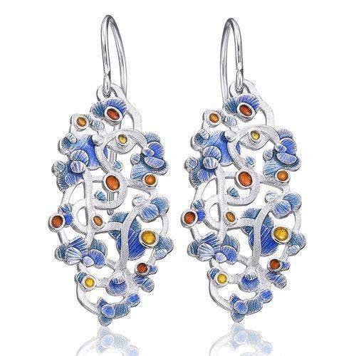Daniel Vior Silver & Enamel Earrings - Calicaos - Blue-Ogham Jewellery