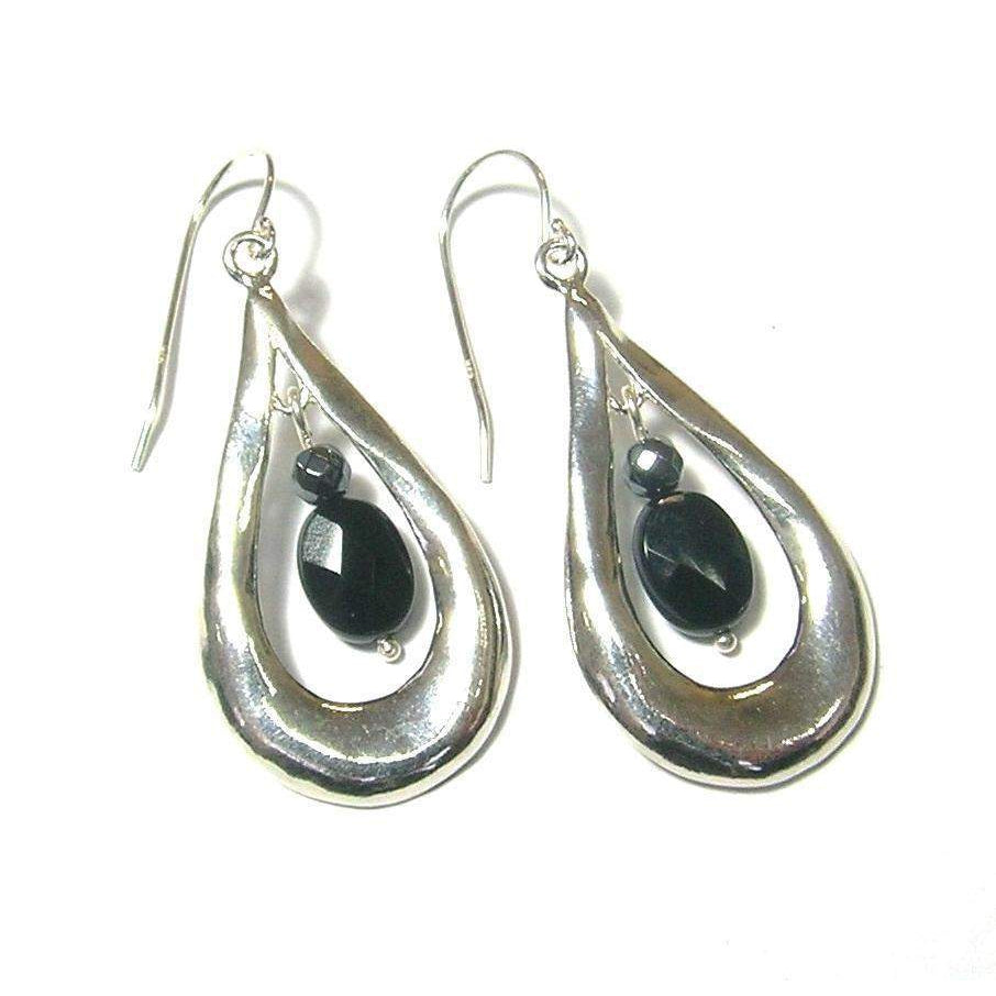 Designer Silver and Black Obsidian Earrings - E7113-Ogham Jewellery