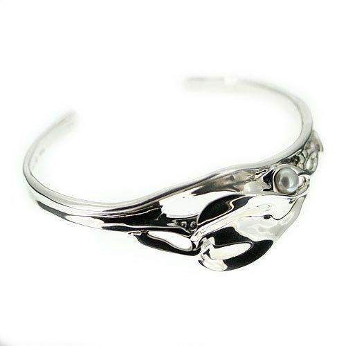 Designer Silver And Pearl Bangle L163-Ogham Jewellery
