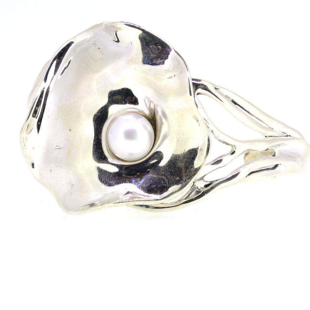Designer Silver And Pearl Bangle L514-Ogham Jewellery