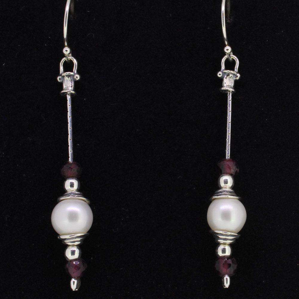 Designer silver and Pearl Garnet earrings E5434D-Ogham Jewellery