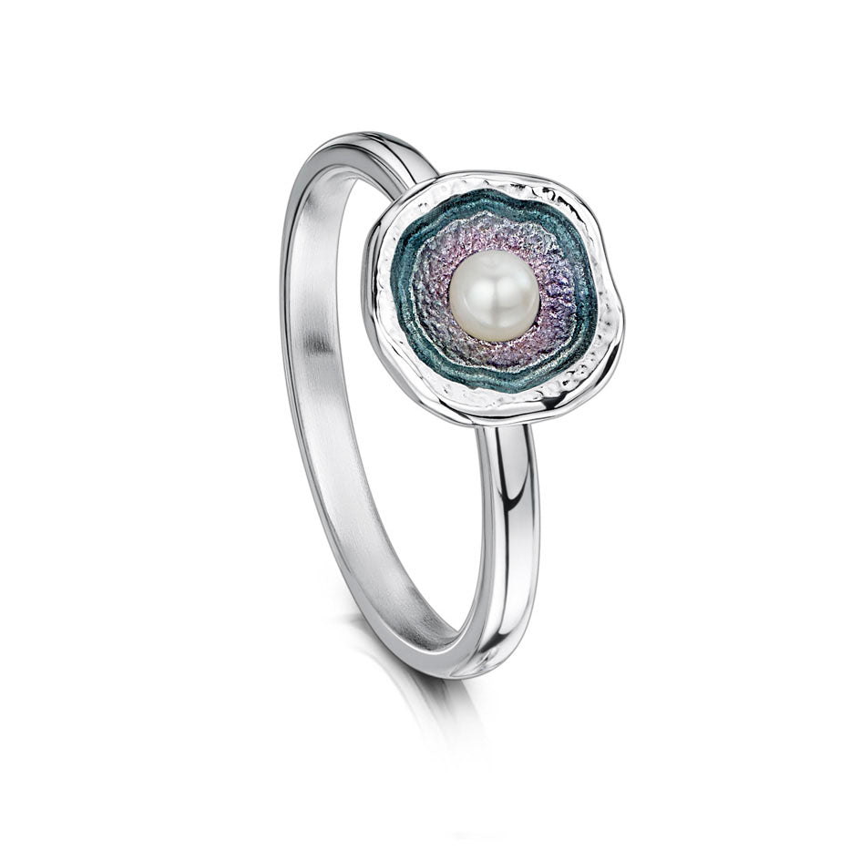 Sterling Silver Lunar Enamel Ring With Pearl - ESR00249-SIL