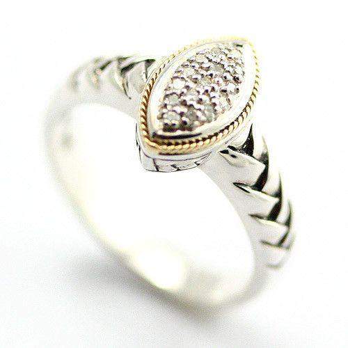 Silver, 18 Carat Gold &amp; Diamonds Marquise Shaped Ring-Ogham Jewellery