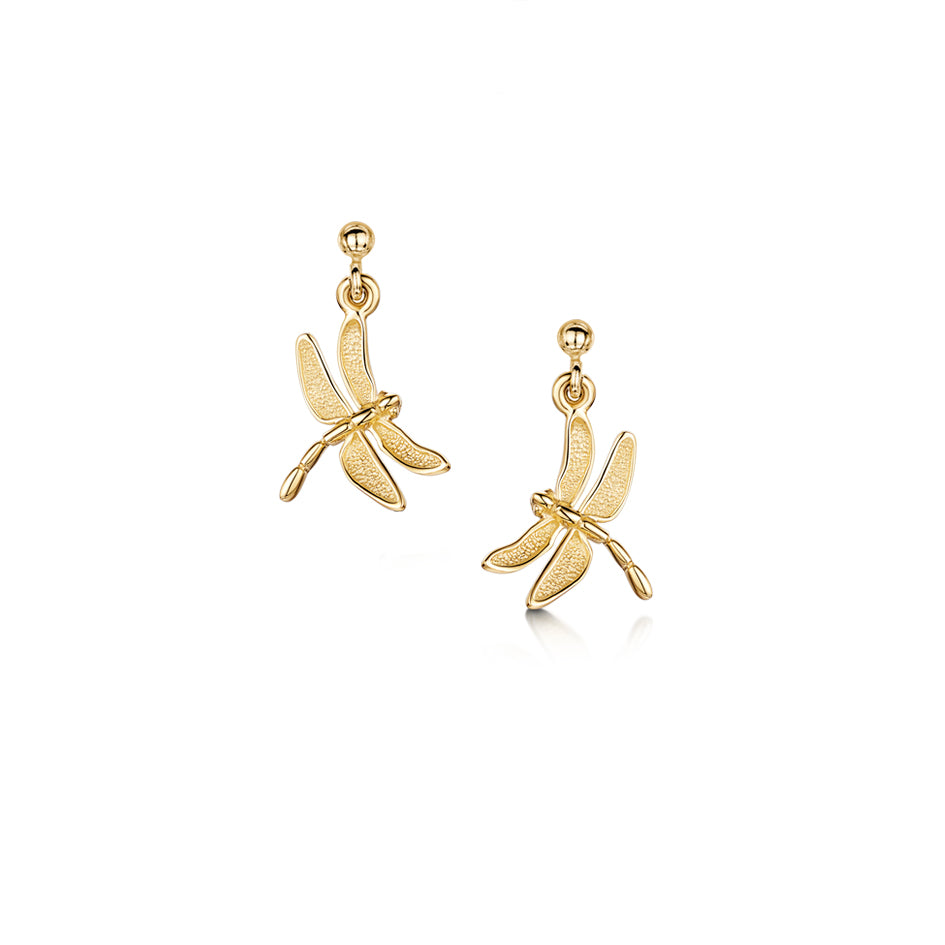 Dragonfly 9ct Gold Drop Earrings - E240