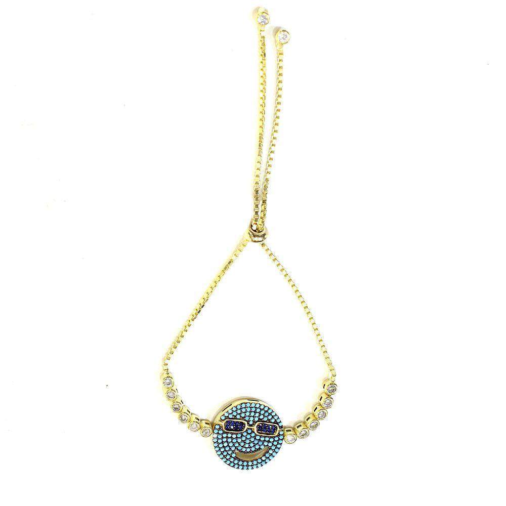 Figaro Emoji Blue Face Silver Bracelet-Ogham Jewellery