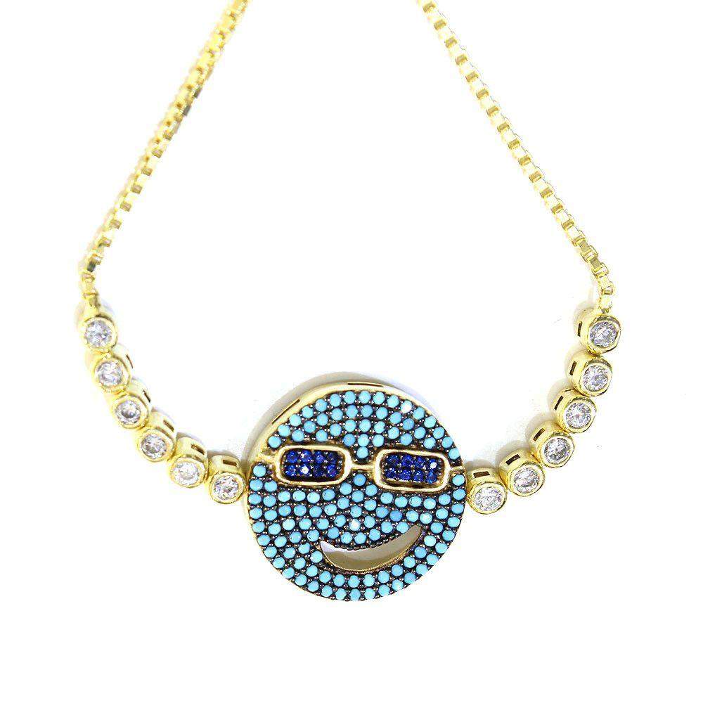 Figaro Emoji Blue Face Silver Bracelet-Ogham Jewellery