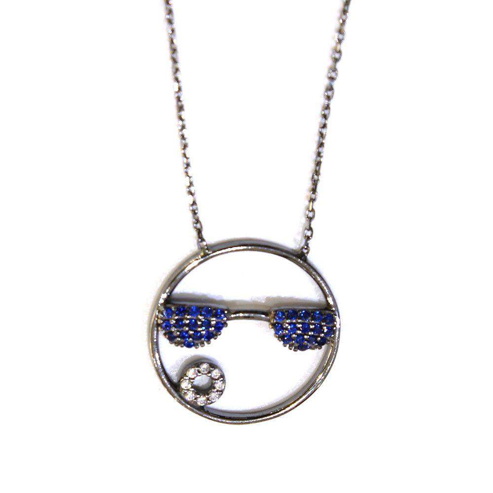 Figaro Emoji Blue Glasses Silver Pendant Ogham Jewellery