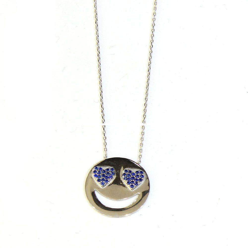 Figaro Emoji Blue Heart Eyes Pendant-Ogham Jewellery