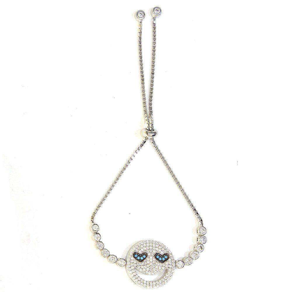Figaro Emoji Blue Heart Eyes Silver Bracelet-Ogham Jewellery