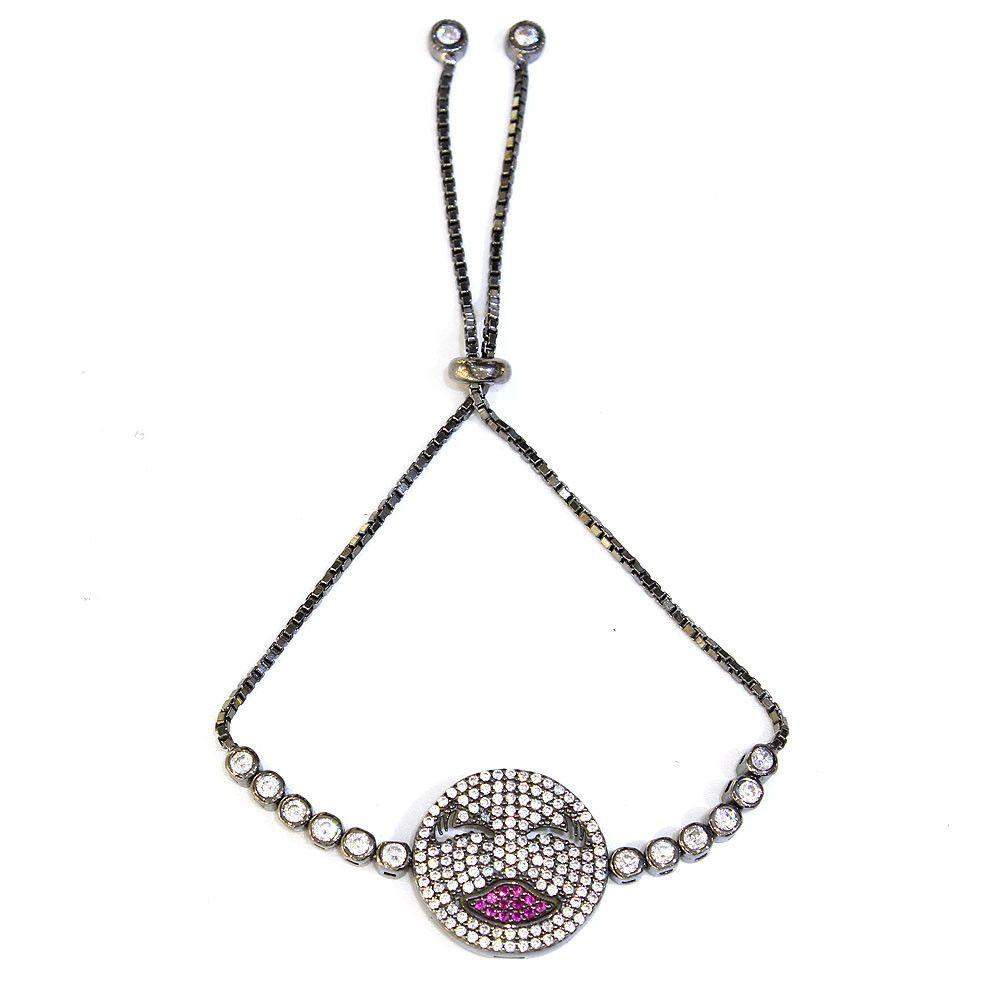 Figaro Emoji Pink Lips Silver Bracelet-Ogham Jewellery