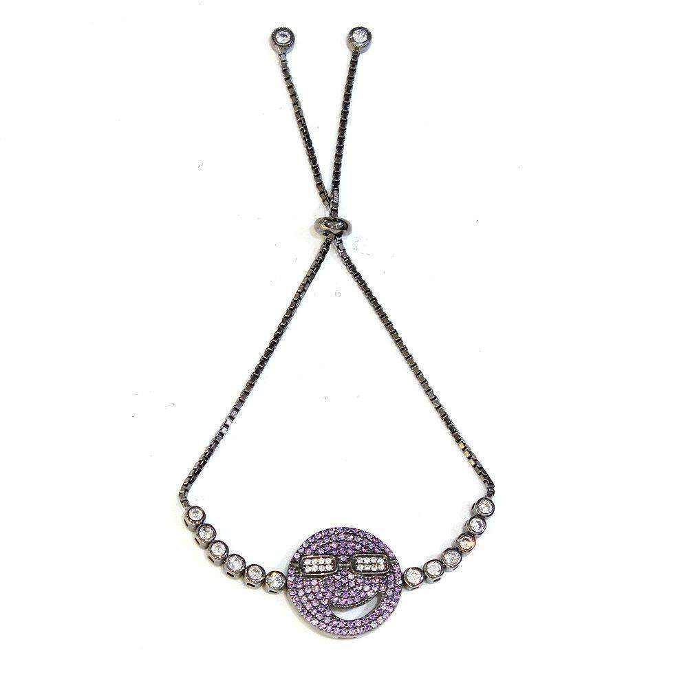 Figaro Emoji Purple Face Oxidised Silver Bracelet-Ogham Jewellery