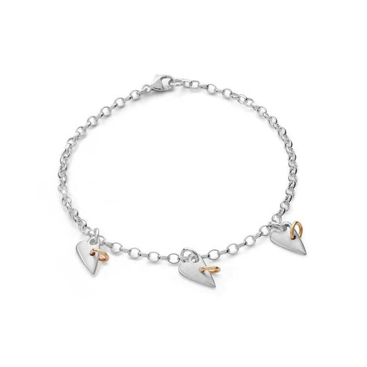 Folk Heart Sterling Silver and 9ct Yellow Gold Bracelet - 19079