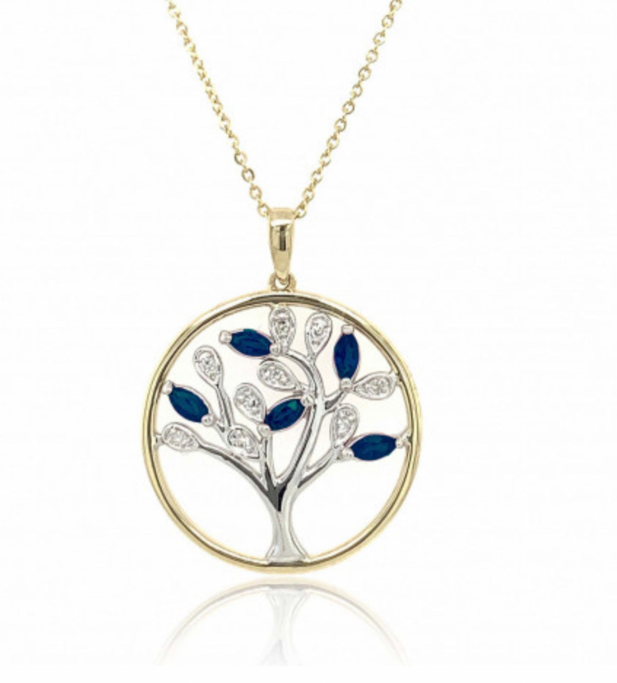 9ct Yellow &amp; White Gold , sapphires &amp; Diamonds Tree of Life Pendant -  6V60DS
