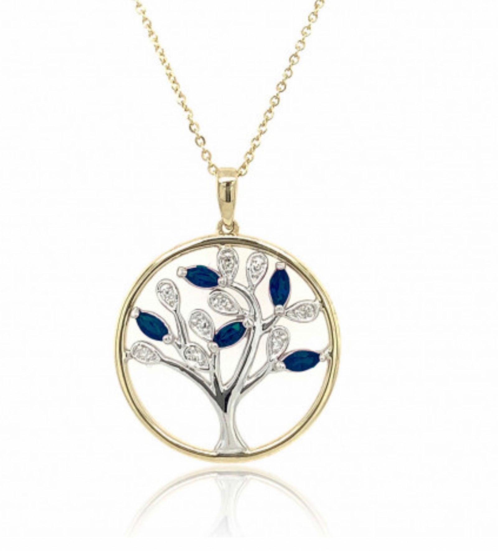 9ct Yellow & White Gold , sapphires & Diamonds Tree of Life Pendant -  6V60DS