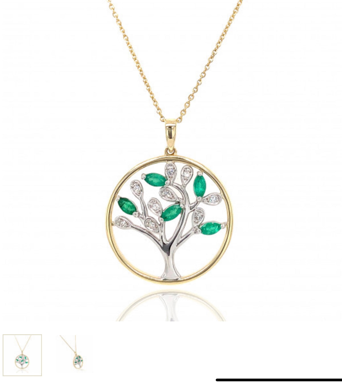 9ct Yellow &amp; White Gold , emeralds &amp; Diamonds Tree of Life Pendant -  6V60DE