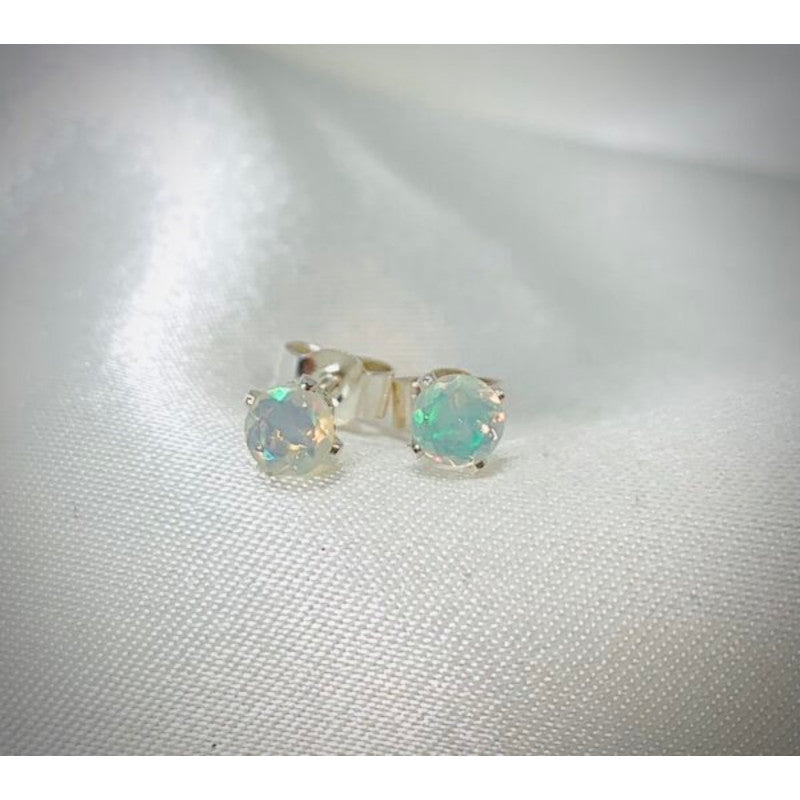 Faceted Opal or Mystic Topaz Sterling Silver and Gemstone Stud Earrings