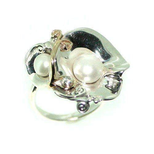 Hagit Gorali Sterling Silver Pearl &amp; Diamond Ring-DG560-Ogham Jewellery