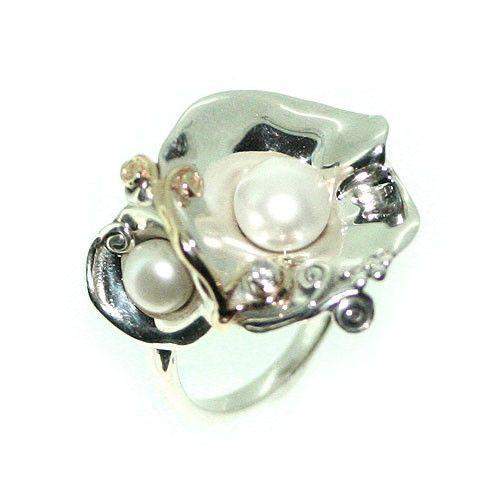 Hagit Gorali Sterling Silver Pearl &amp; Diamond Ring-DG560-Ogham Jewellery