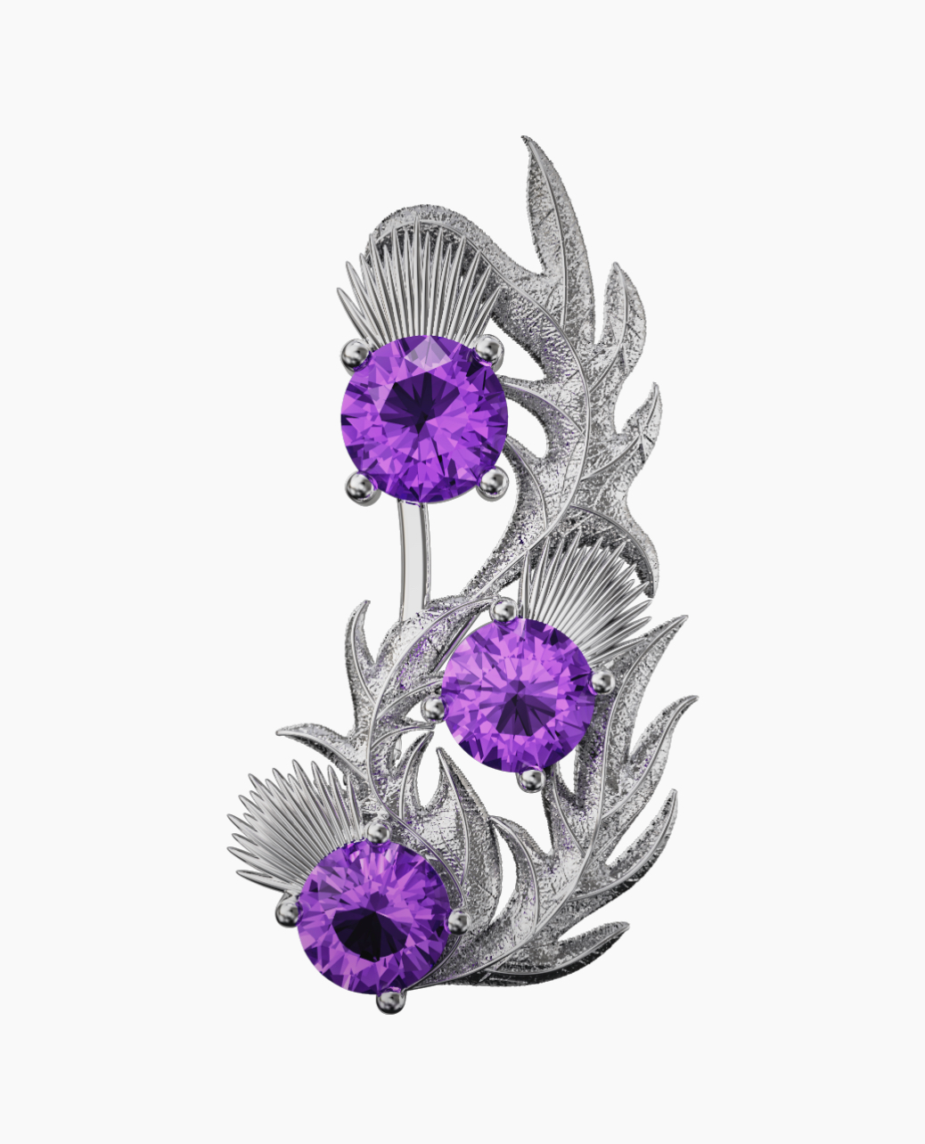Sterling SilverThistle Brooch - Amethyst - 5807