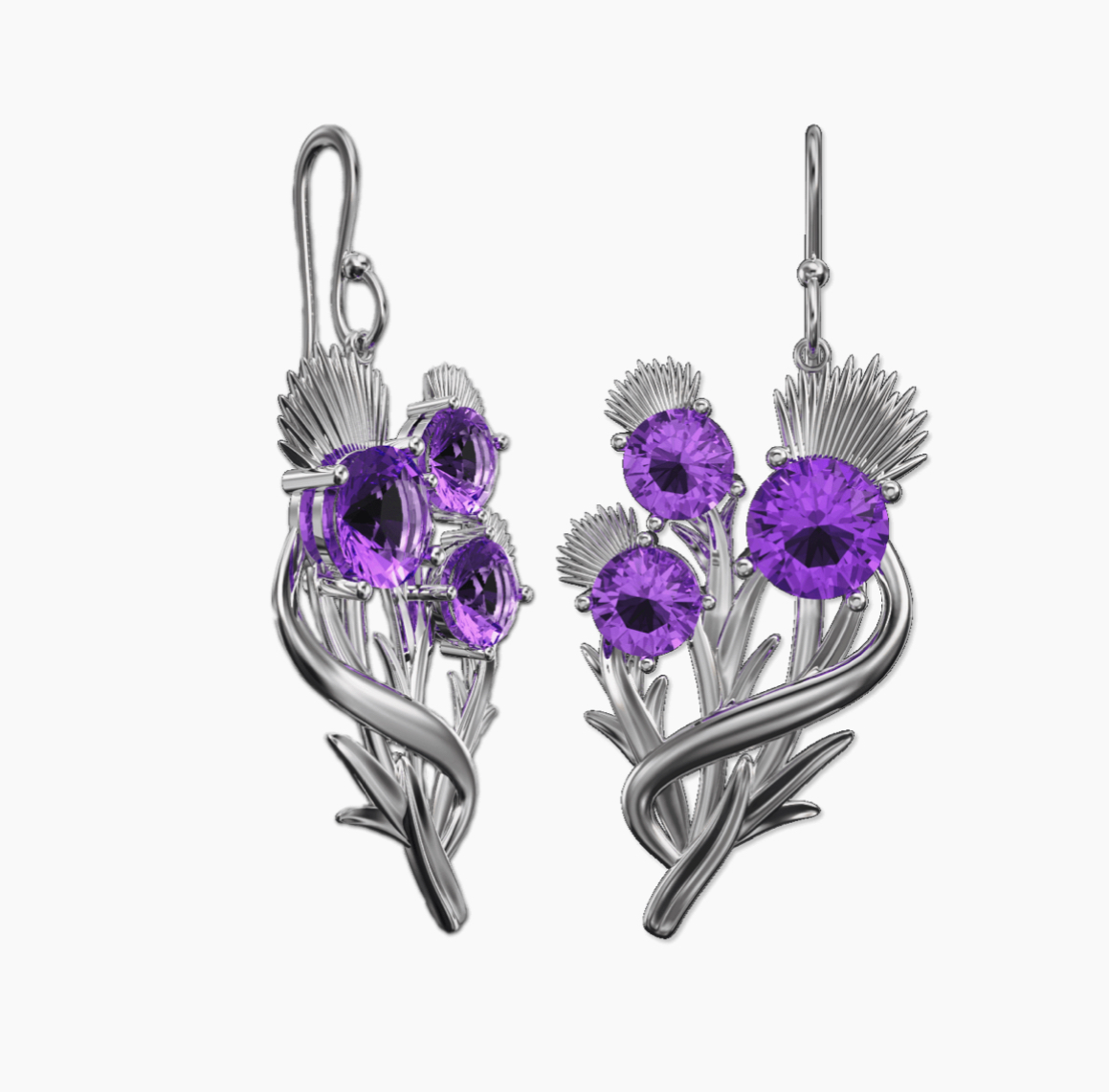 Sterling Silver Scottish Thistle Earrings with Peridot - 5595