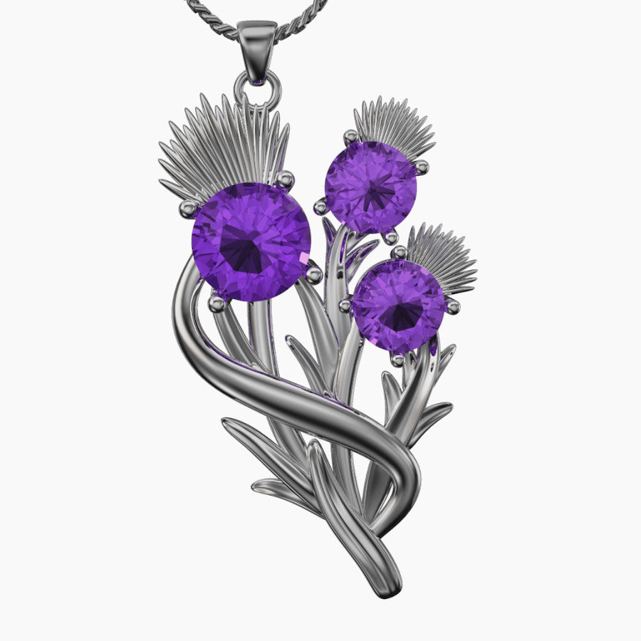 Sterling Silver And Amethyst Scottish Thistle Pendant - 5590