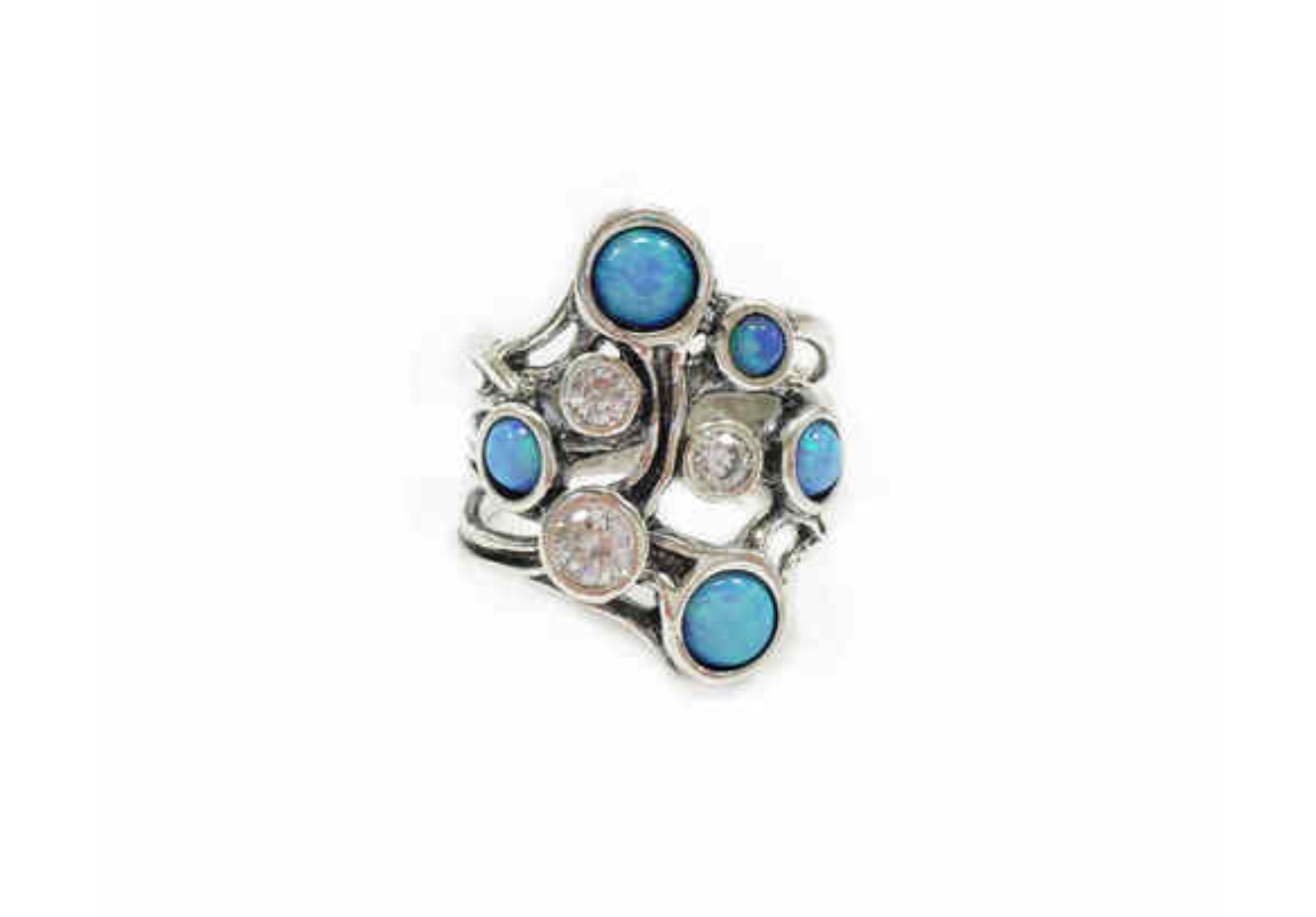 Designer Silver And Opaline Ring with cubic zirconiums