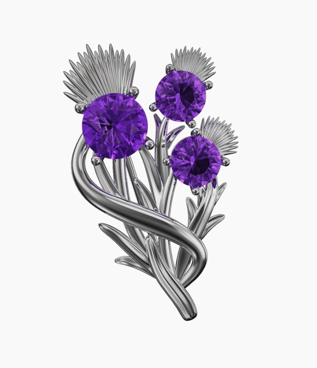 Sterling SilverThistle Brooch - Amethyst - 5597