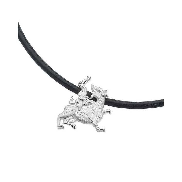 Maeshowe Dragon Sterling Silver and Leather Necklace - 12074-1 Aurora