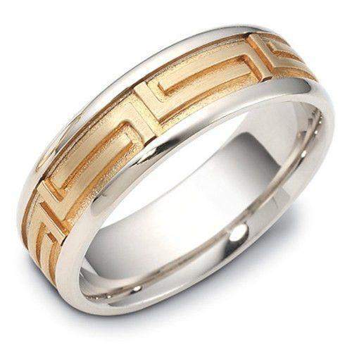 Mens Greek Key Two Tone 9ct or 18ct Gold Wedding Ring - KW1647-Ogham Jewellery