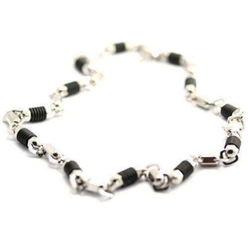 Mens Stainless Steel &amp; Neoprene Link Necklace - N3038-Ogham Jewellery