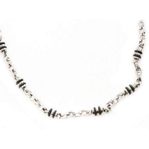Mens Stainless Steel &amp; Neoprene Link Necklace-Ogham Jewellery