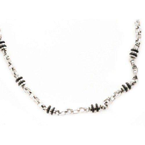 Mens Stainless Steel & Neoprene Link Necklace-Ogham Jewellery