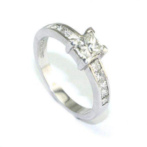 Multi Stone 18ct White Gold Princes Cut Diamond Engagement Ring - 0.88ct-Ogham Jewellery
