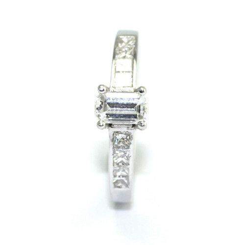 Multi Stone Emerald & Princess Cut Diamond Engagement Ring 1.15 ct-Ogham Jewellery