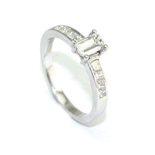 Multi Stone Emerald & Princess Cut Diamond Engagement Ring 1.15 ct-Ogham Jewellery